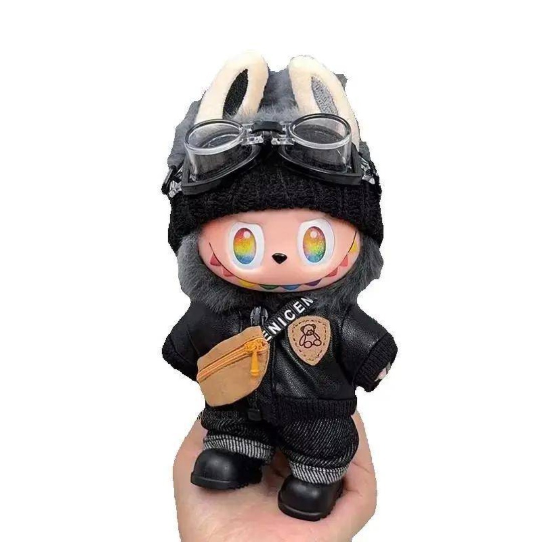 ラブブ labubu きせかえ衣装 黒コーデ 革ジャン風 セット6点セット エンタメ/ホビーのおもちゃ/ぬいぐるみ(キャラクターグッズ)の商品写真