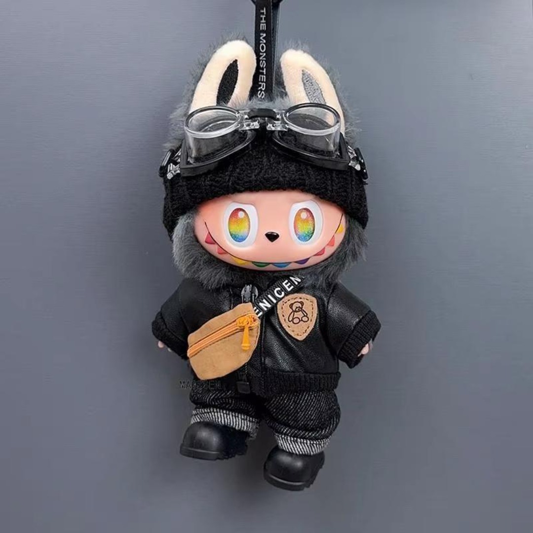 ラブブ labubu きせかえ衣装 黒コーデ 革ジャン風 セット6点セット エンタメ/ホビーのおもちゃ/ぬいぐるみ(キャラクターグッズ)の商品写真