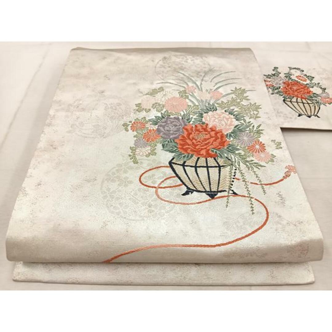 平和屋着物◎九寸名古屋帯 唐織 飾花文 銀糸 引箔 正絹 逸品 BAAV4174yc レディースの水着/浴衣(帯)の商品写真