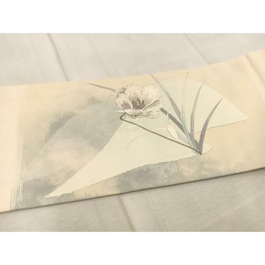 平和屋着物◎九寸名古屋帯 刺繍 風景花文 銀糸 引箔 正絹 逸品 BAAV4007yc レディースの水着/浴衣(帯)の商品写真