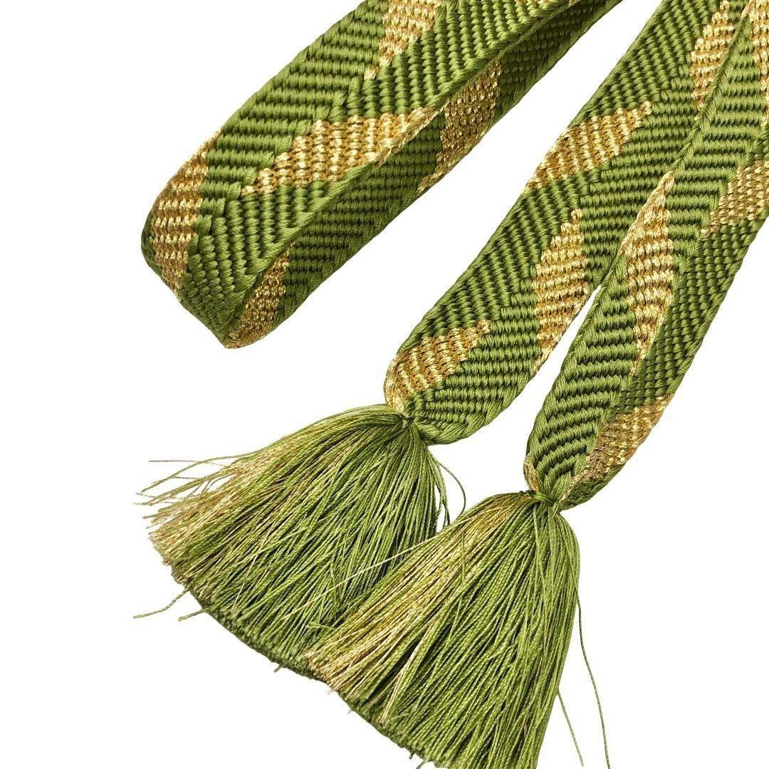 和装小物 帯締め 正絹 道明 笹波 平組紐 組紐 柳茶色 金糸 C-6604 レディースの水着/浴衣(和装小物)の商品写真