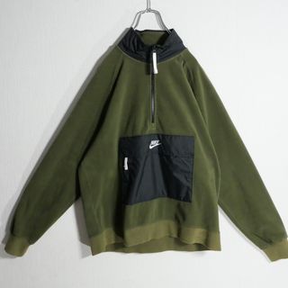 ナイキ(NIKE)のナイキ フリース ジャケット ハーフジップ 刺繍 L カーキグリーン(ブルゾン)