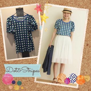 ドットアンドストライプスチャイルドウーマン(Dot&Stripes CHILDWOMAN)のDot&Stripes❤️格子柄 BIGパフTシャツ(Tシャツ(半袖/袖なし))