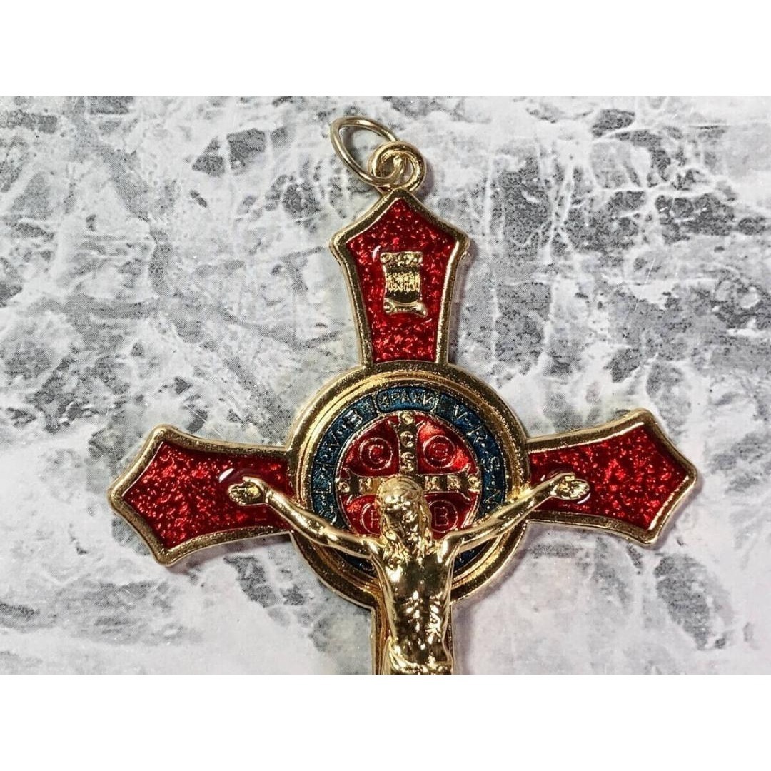 「十字架/クロス/ロザリオ イエス・キリスト メタル/レッド&ゴールド」 エンタメ/ホビーの美術品/アンティーク(その他)の商品写真