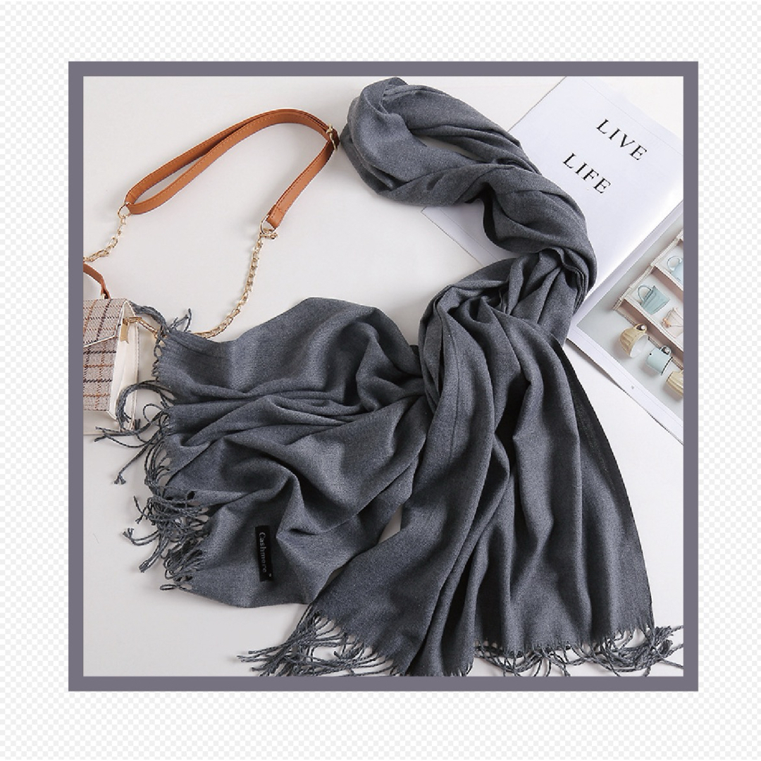 【グレー】ストール カシミヤ 大判 無地 ふんわり シンプル ひざ掛け  レディースのファッション小物(ストール/パシュミナ)の商品写真