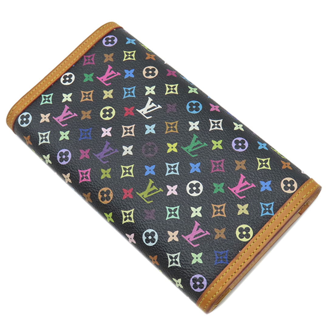 LOUIS VUITTON(ルイヴィトン)のルイヴィトン LOUIS VUITTON 三つ折り財布 ポルトトレゾール インターナショナル モノグラムマルチカラー ブラック×マルチカラー ゴールド金具 黒 M92658 TH0033【中古】 レディースのファッション小物(財布)の商品写真