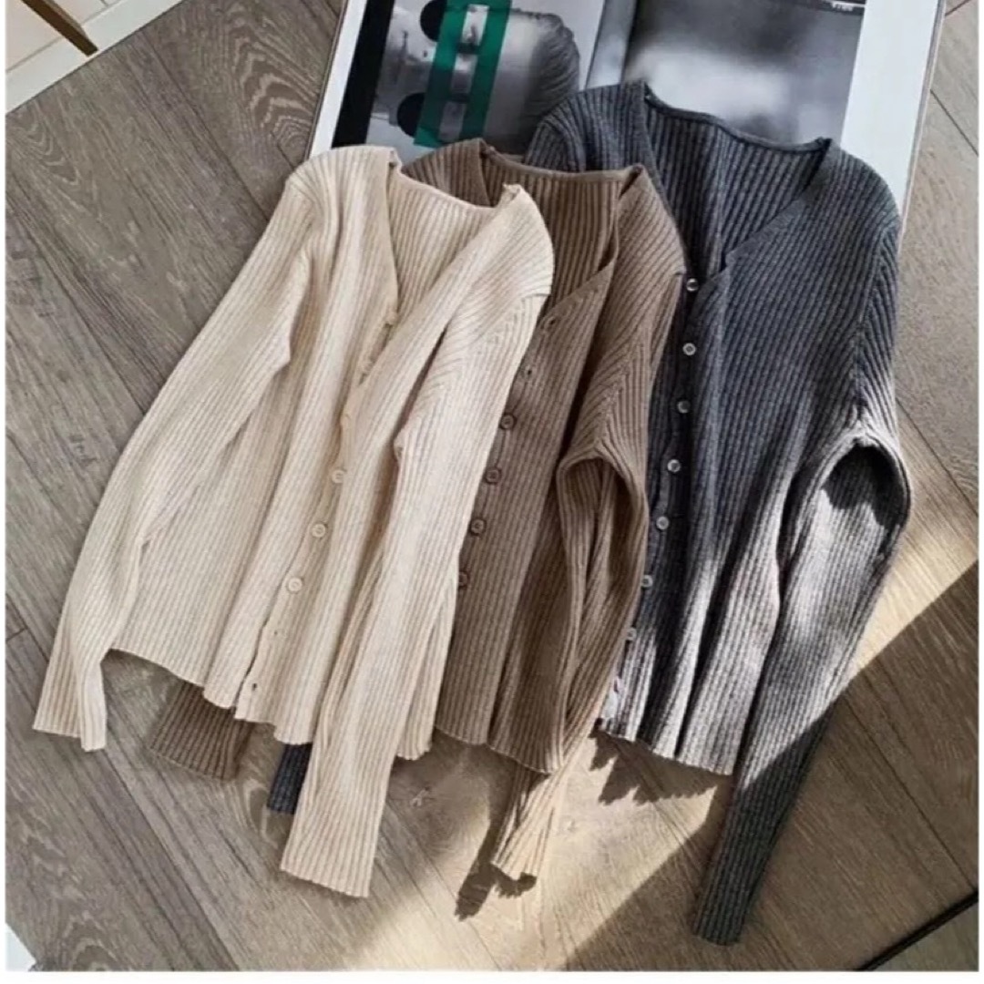 【¥1000OFF】リブニットカーディガン3色セット レディース 秋冬 無地 レディースのレディース その他(セット/コーデ)の商品写真