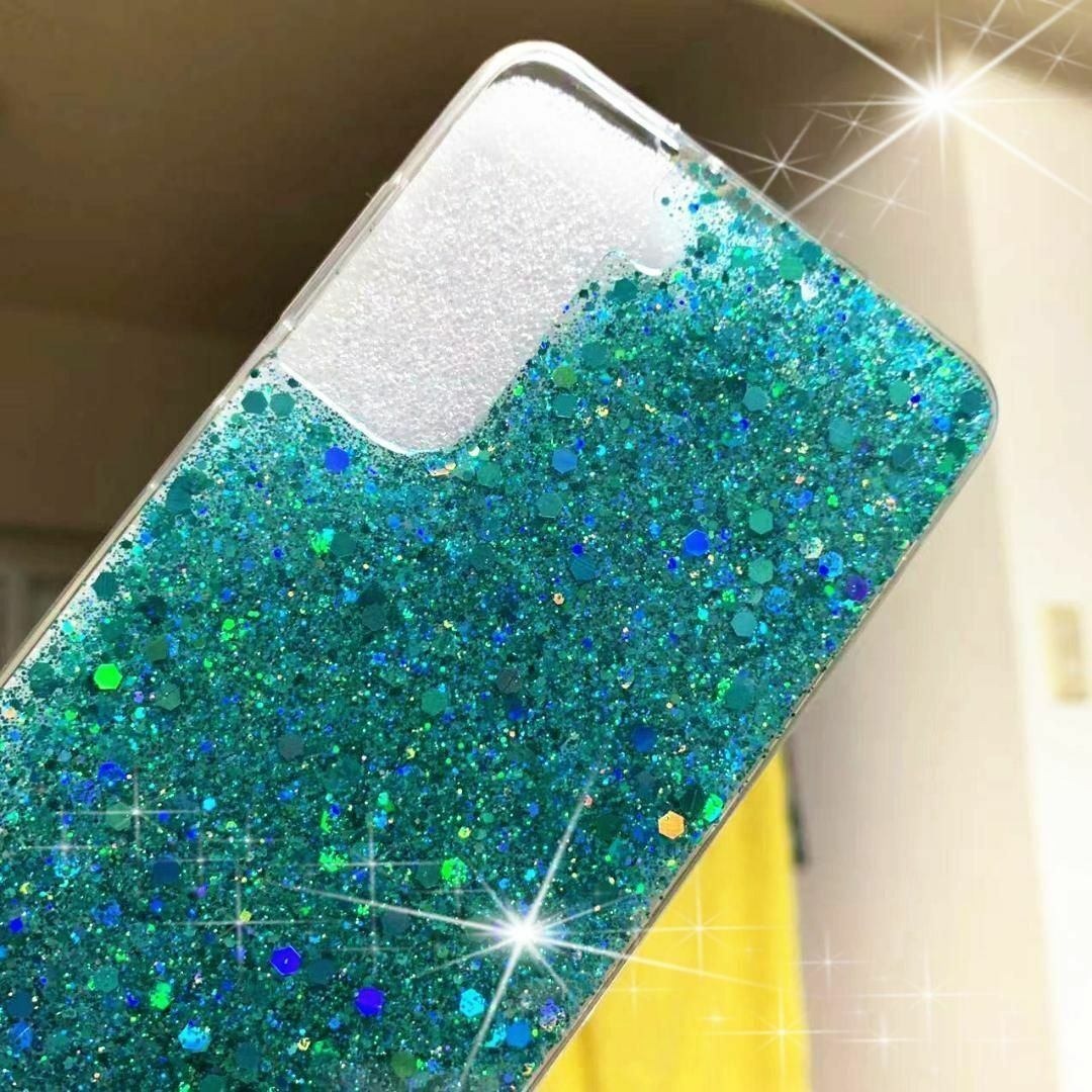 Galaxy S21 5g ケース 実写真 可愛い ラメ入り キラキラ✨グリーン スマホ/家電/カメラのスマホアクセサリー(Androidケース)の商品写真