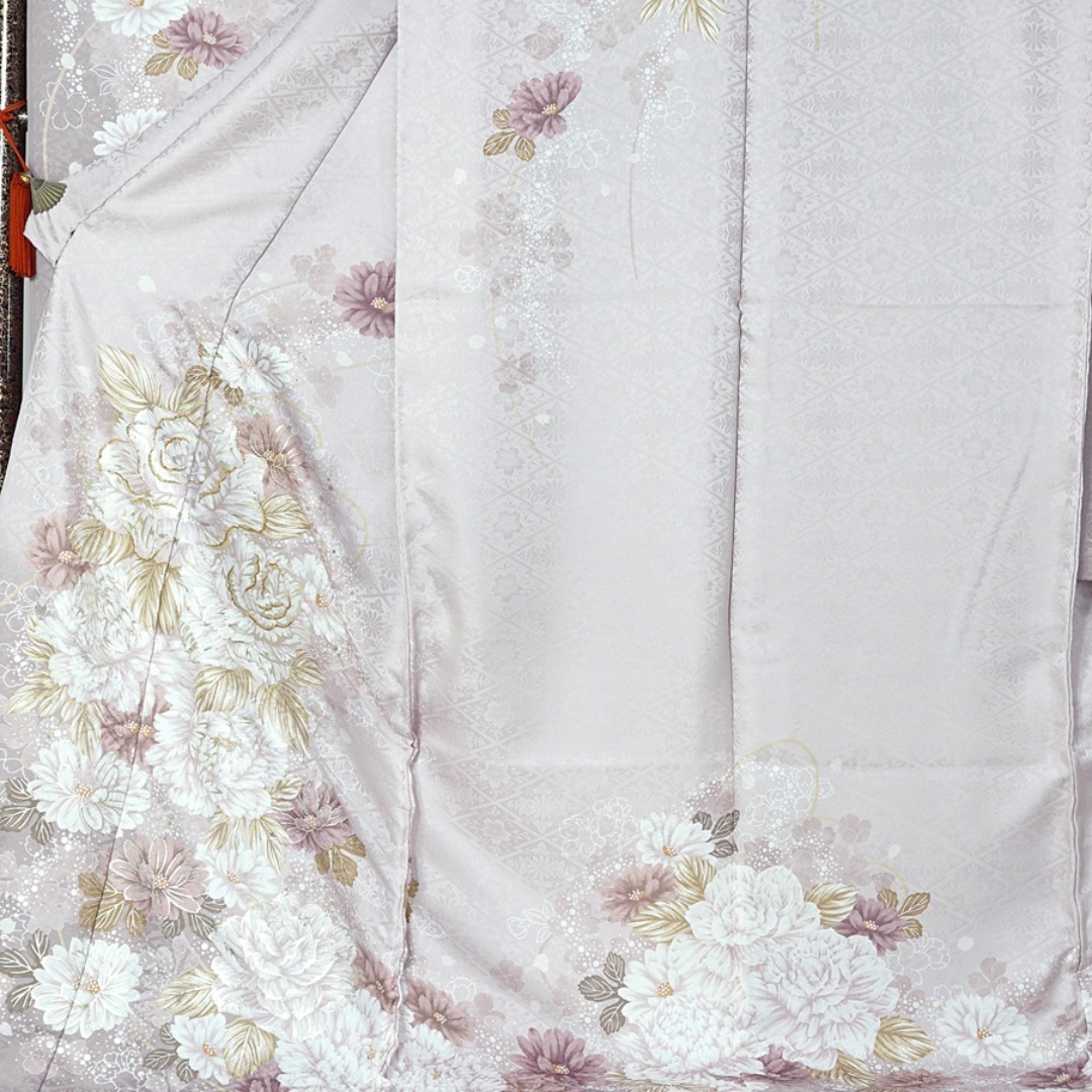 振袖 未仕立て 仮絵羽  桜鼠色 スモーキーピンク 薔薇 金糸刺繍 成人式 レディースの水着/浴衣(振袖)の商品写真