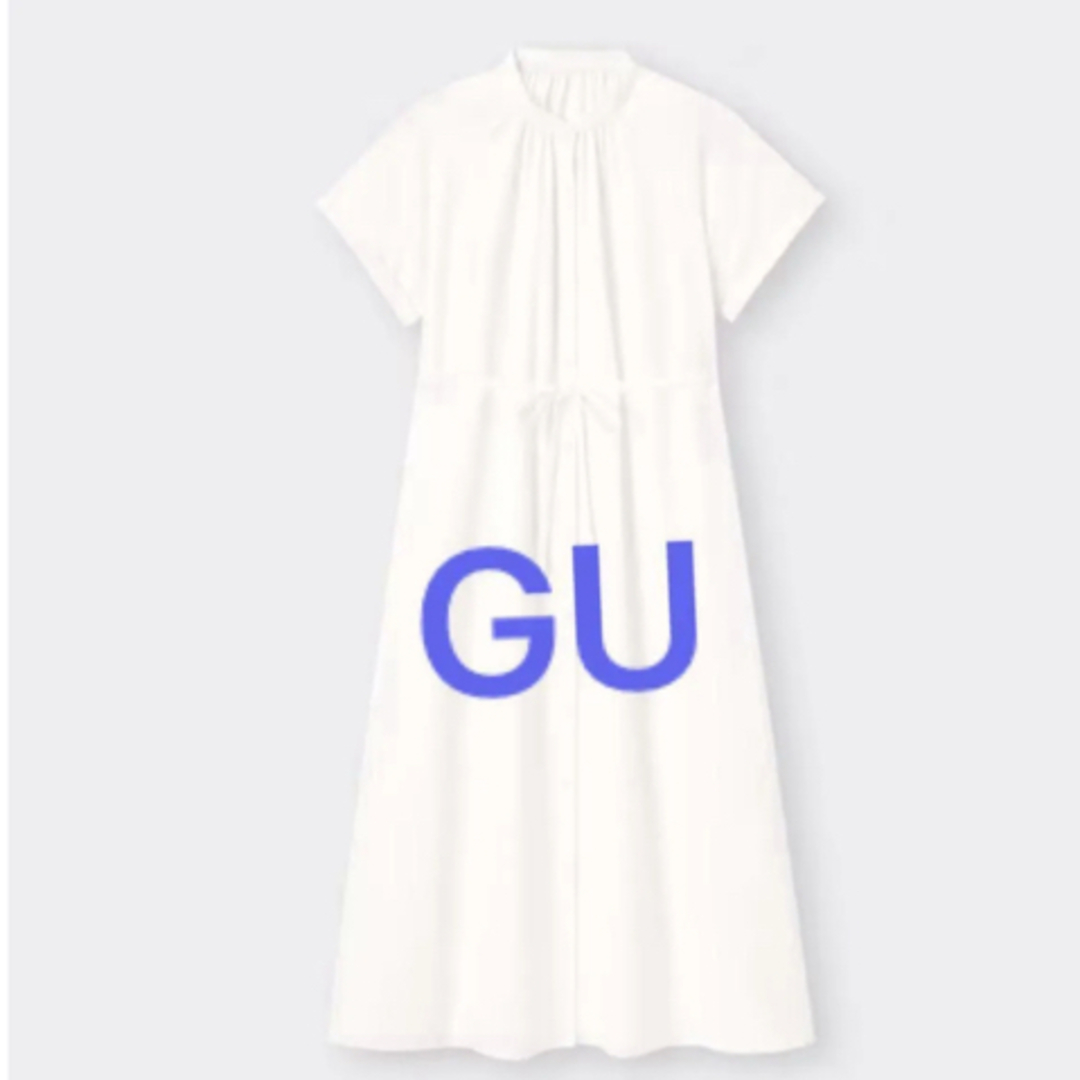 GU ホワイト 半袖シャツワンピース レディースのワンピース(ロングワンピース/マキシワンピース)の商品写真