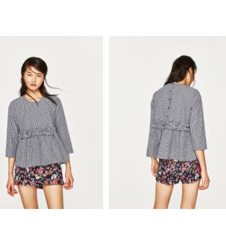 ザラ(ZARA)のzara フリル付きチェックトップス(シャツ/ブラウス(半袖/袖なし))