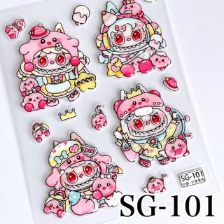 ラブブ　ステッカー　デコシール　ピンク　ぷくぷくシール(シール)