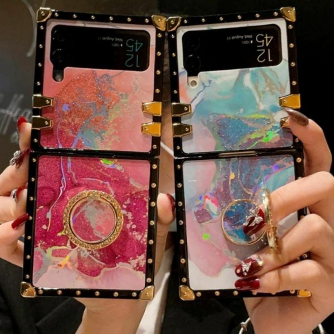 Galaxy Z Flip 4 折り畳みケース リング 大理石柄 耐衝撃 角保護 スマホ/家電/カメラのスマホアクセサリー(Androidケース)の商品写真