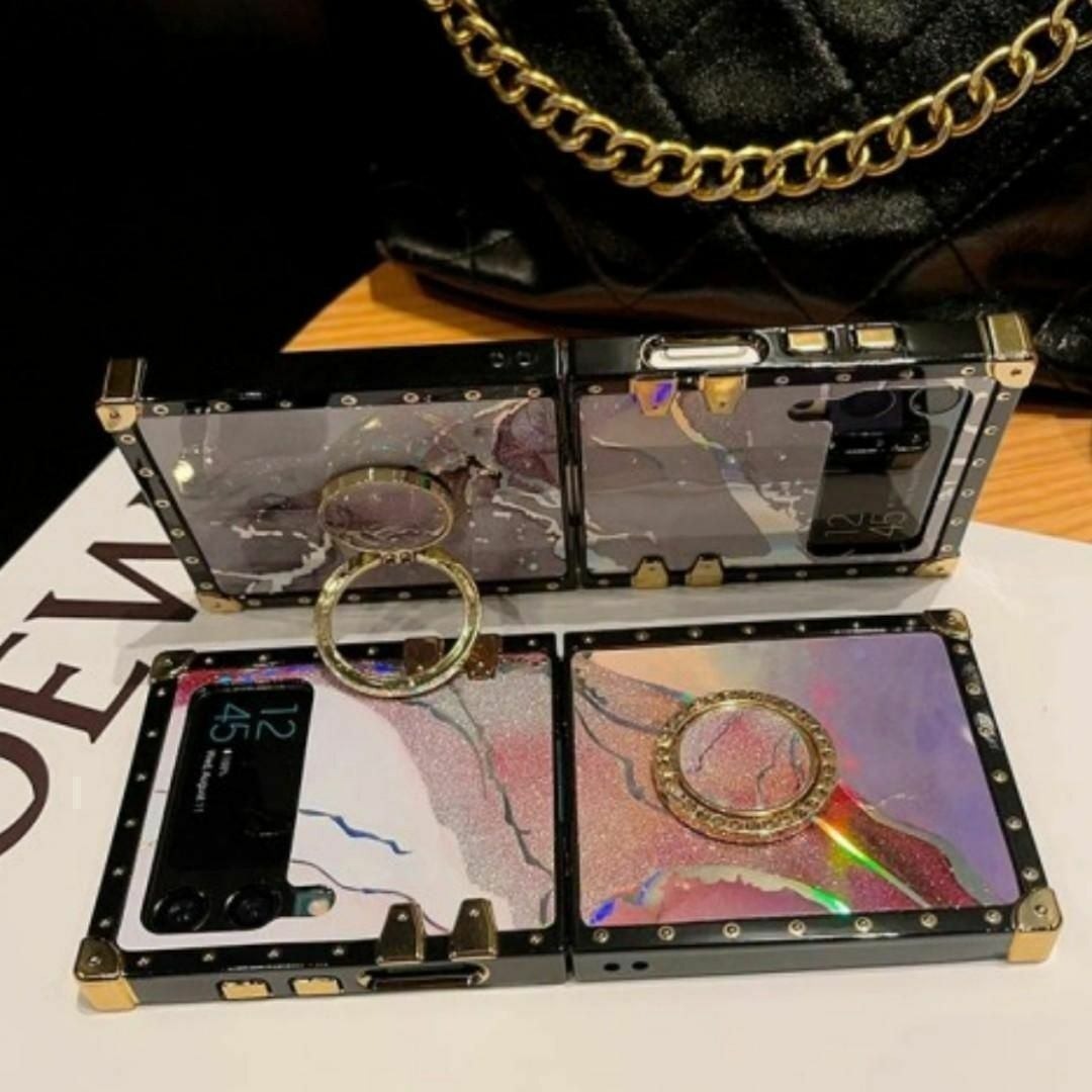 Galaxy Z Flip 4 折り畳みケース リング 大理石柄 耐衝撃 角保護 スマホ/家電/カメラのスマホアクセサリー(Androidケース)の商品写真
