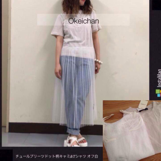 w closet(ダブルクローゼット)の新品タグ付☆チュールプリーツドット柄キャミワンピース&Tシャツ オフシロ レディースのワンピース(ひざ丈ワンピース)の商品写真