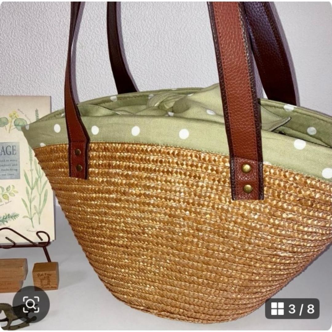 在庫一掃セール！新作！籐かごバッグ☆トートバッグ☆マルシェバッグ☆水玉 ハンドメイドのファッション小物(バッグ)の商品写真