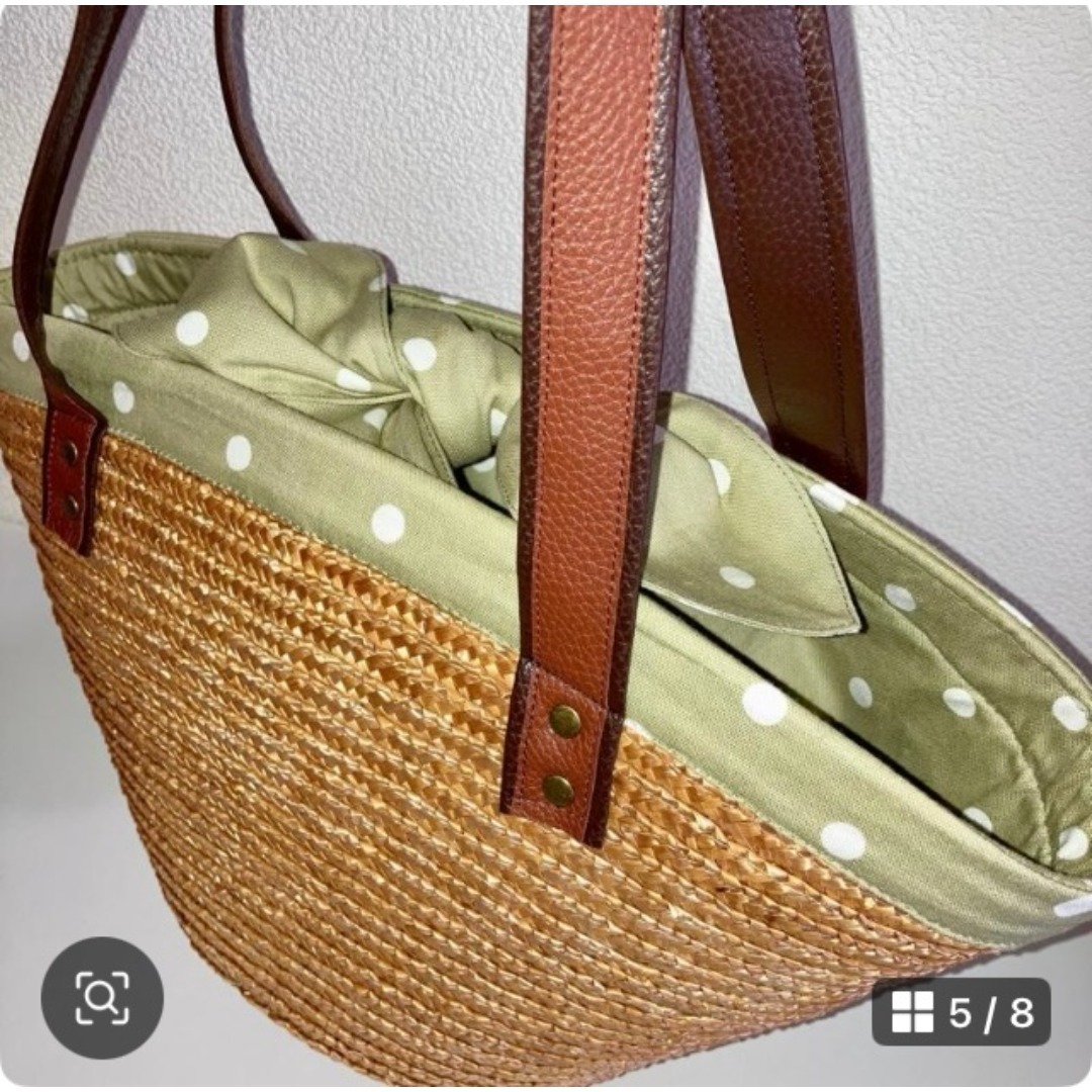 在庫一掃セール！新作！籐かごバッグ☆トートバッグ☆マルシェバッグ☆水玉 ハンドメイドのファッション小物(バッグ)の商品写真