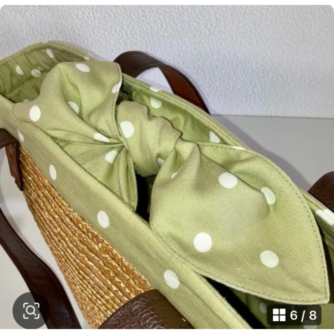 在庫一掃セール！新作！籐かごバッグ☆トートバッグ☆マルシェバッグ☆水玉 ハンドメイドのファッション小物(バッグ)の商品写真