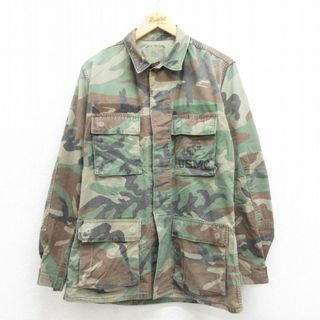 M★古着 長袖 ミリタリー ジャケット メンズ 80年代 80s USMC コンバット ウッドランドカモ USA製 緑 グリーン 迷彩 25oct25 中古 アウター フライト