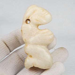 古玉文化 高古漢白玉 手彫 古薩満祭司像 祈天巫観媒介 縁起物 激安(彫刻/オブジェ)