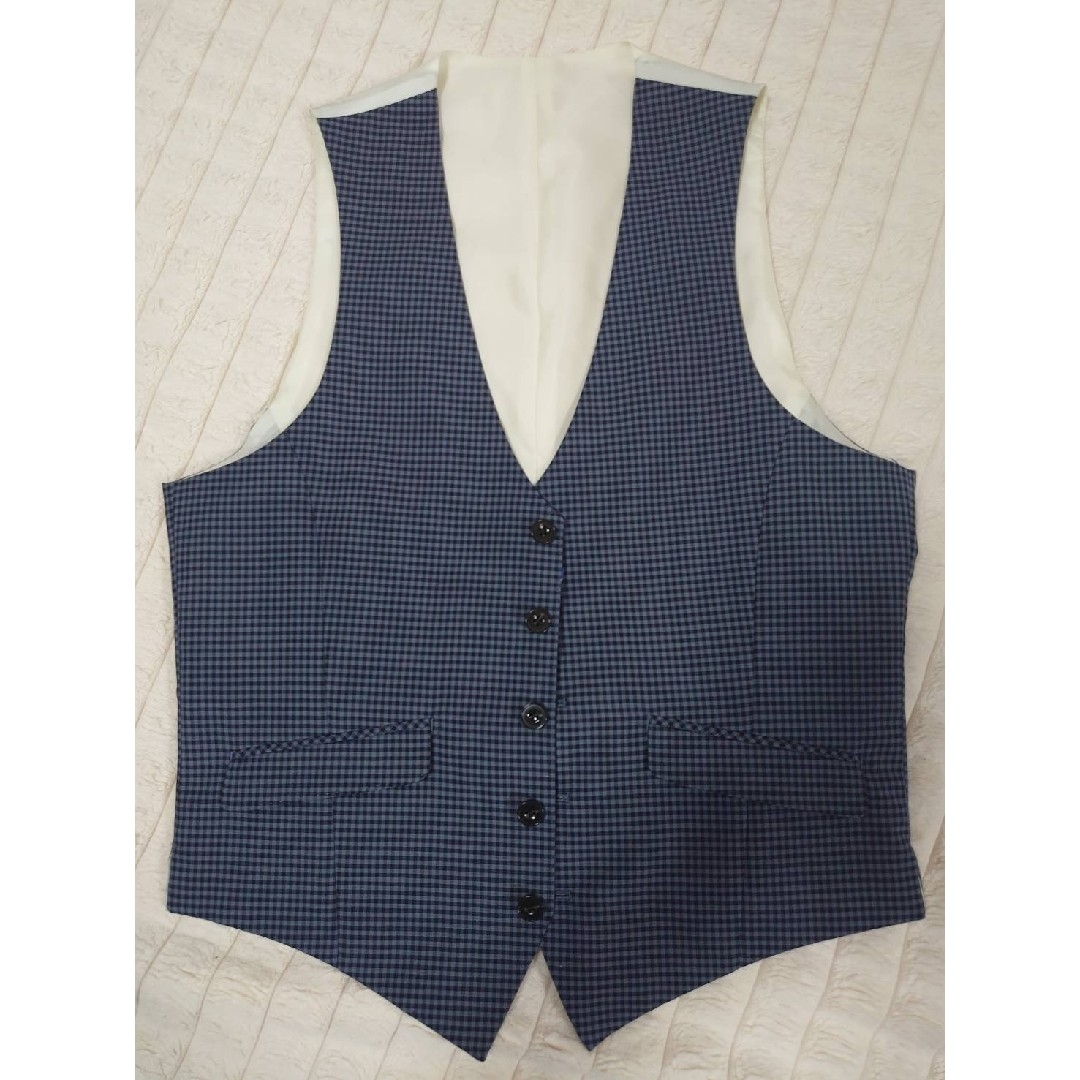 PERSON'S(パーソンズ)の新品未使用タグ付き！ネイビーチェック スーツベスト メンズのスーツ(スーツベスト)の商品写真
