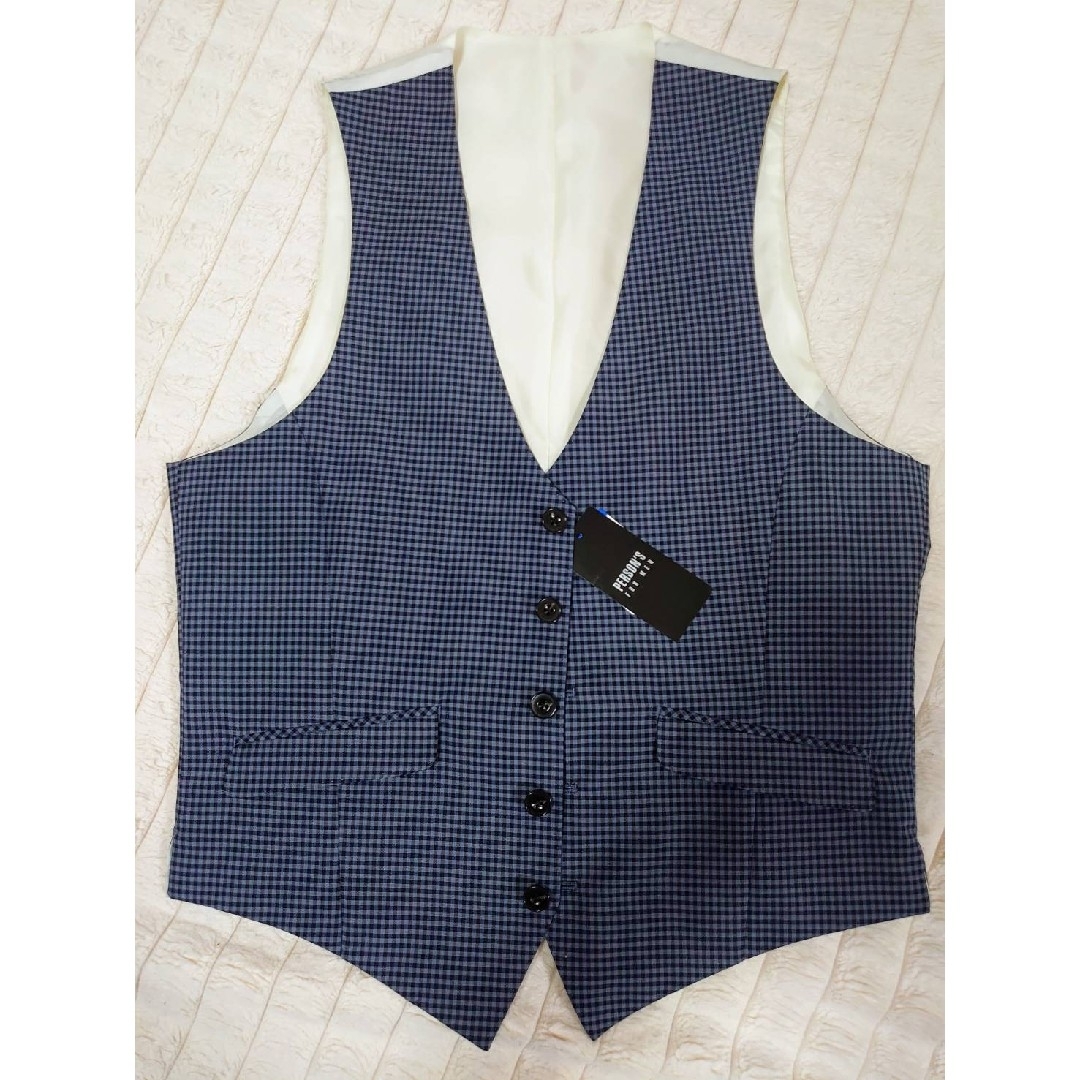 PERSON'S(パーソンズ)の新品未使用タグ付き！ネイビーチェック スーツベスト メンズのスーツ(スーツベスト)の商品写真