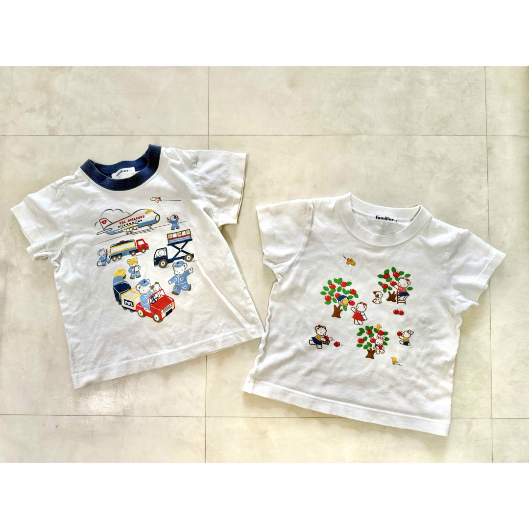 familiar(ファミリア)のファミリア キッズ ベビー 飛行機 空港 りんご Tシャツ 2枚セット 100㎝ キッズ/ベビー/マタニティのキッズ服男の子用(90cm~)(Tシャツ/カットソー)の商品写真