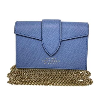 スマイソン(Smythson)のSMYTHSON(スマイソン) カードケース美品  - ライトブルー 2way/チェーンショルダー レザー(名刺入れ/定期入れ)