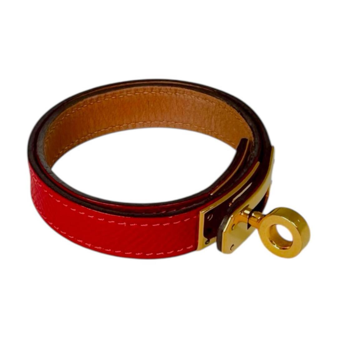 HERMES(エルメス)の【中古】 エルメス ケリー ドゥブルトゥール □P刻印 ブレスレット レザー/GP レッド/ゴールド色 HERMES【質屋】 レディースのアクセサリー(ブレスレット/バングル)の商品写真
