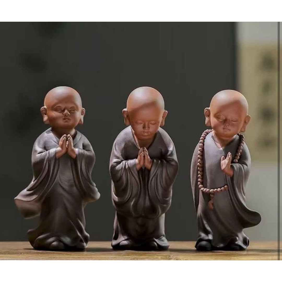 ミニ 小坊主 - 陶器製 我が家のお坊さん 瞑想 可愛い 置物 美術品 縁起物 インテリア/住まい/日用品のインテリア小物(置物)の商品写真