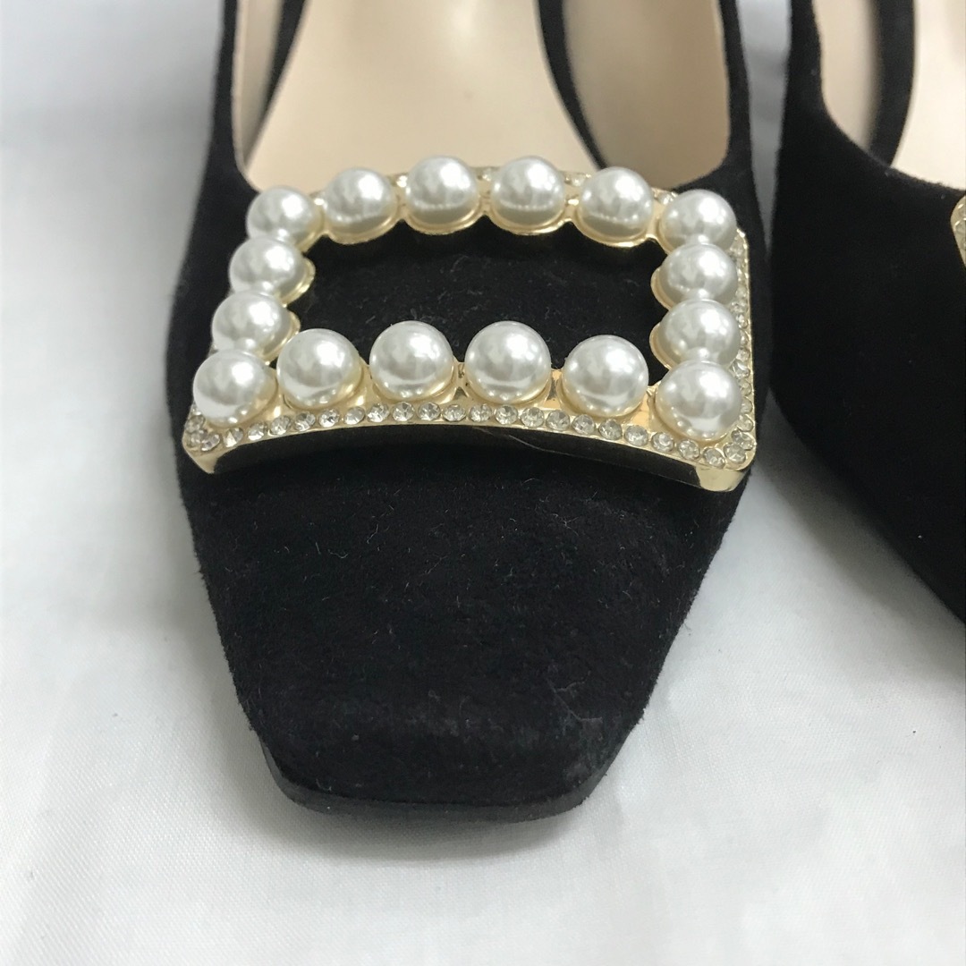 AS062 ダイアナ パールビジューバックル パンプス ローヒール レディースの靴/シューズ(ハイヒール/パンプス)の商品写真