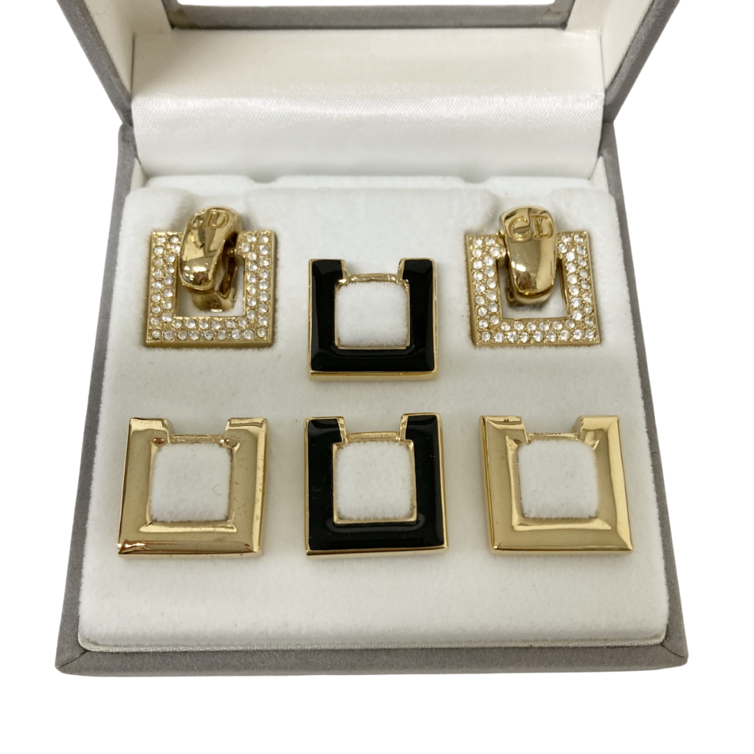 Christian Dior(クリスチャンディオール)の830501-9 Christian Dior/クリスチャンディオール ネックレス イヤリング セット 機内販売限定 希少 ゴールド ラインストーン ブラック レディース アクセサリー 箱付き レディースのアクセサリー(イヤリング)の商品写真