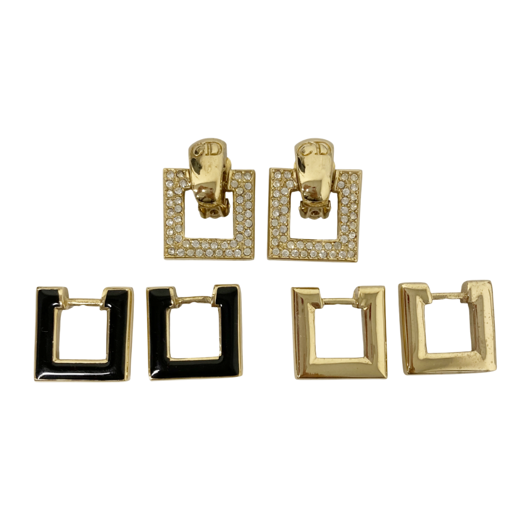 Christian Dior(クリスチャンディオール)の830501-9 Christian Dior/クリスチャンディオール ネックレス イヤリング セット 機内販売限定 希少 ゴールド ラインストーン ブラック レディース アクセサリー 箱付き レディースのアクセサリー(イヤリング)の商品写真