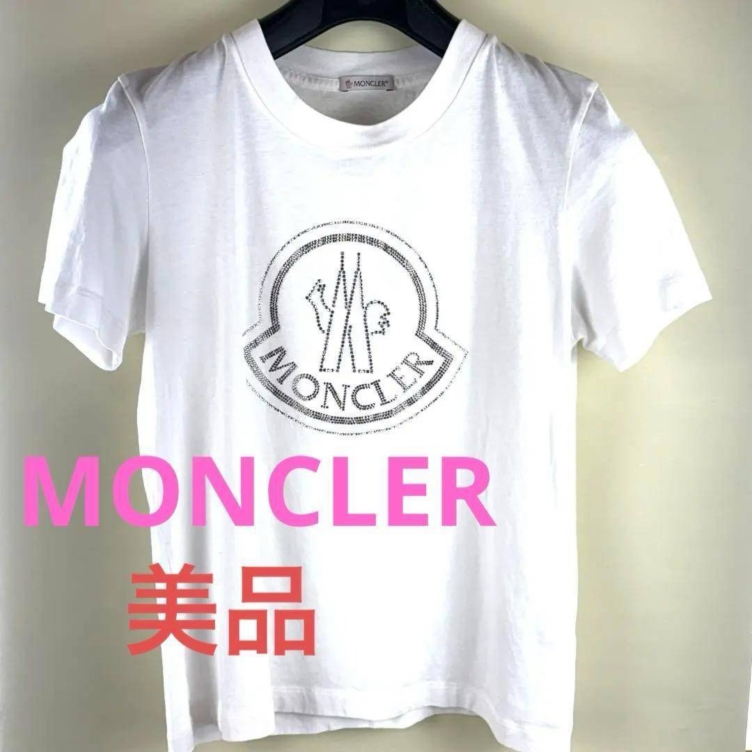 MONCLER(モンクレール)の【美品】MONCLER モンクレール Lサイズ ロゴ刺繍 半袖Tシャツ ホワイト レディースのトップス(Tシャツ(半袖/袖なし))の商品写真