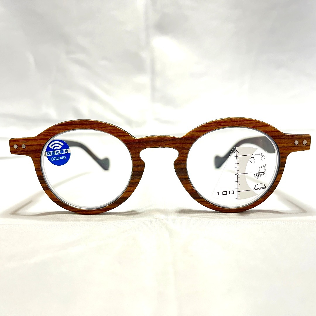 遠近両用 老眼鏡 +1.0 木目調 ウッド シニアグラス 丸メガネ 伊達メガネ メンズのファッション小物(サングラス/メガネ)の商品写真
