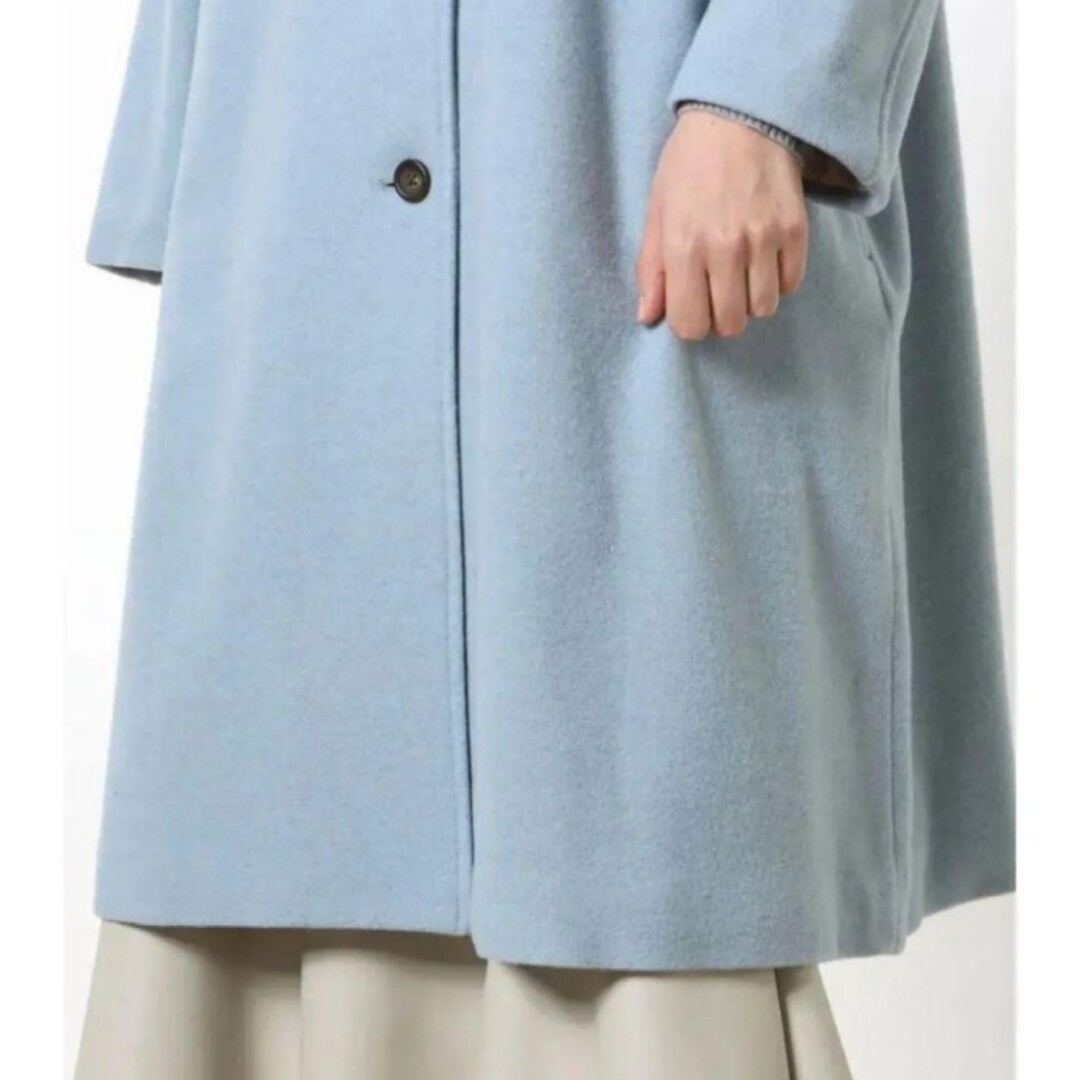 SM2(サマンサモスモス)のSM2サマンサモスモス レース背裏ウール混コート新品サックス 冬物完売 レディースのジャケット/アウター(ロングコート)の商品写真