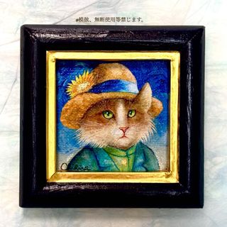絵画 猫の絵 ペットの似顔絵 ミニ絵画 アクリル画 向日葵 ゴッホ オマージュ(絵画/タペストリー)