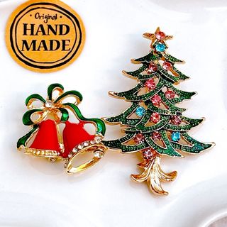 未使用　ブローチ　コサージュ　アクセサリー　クリスマスツリー　ベル　カラフル　鈴