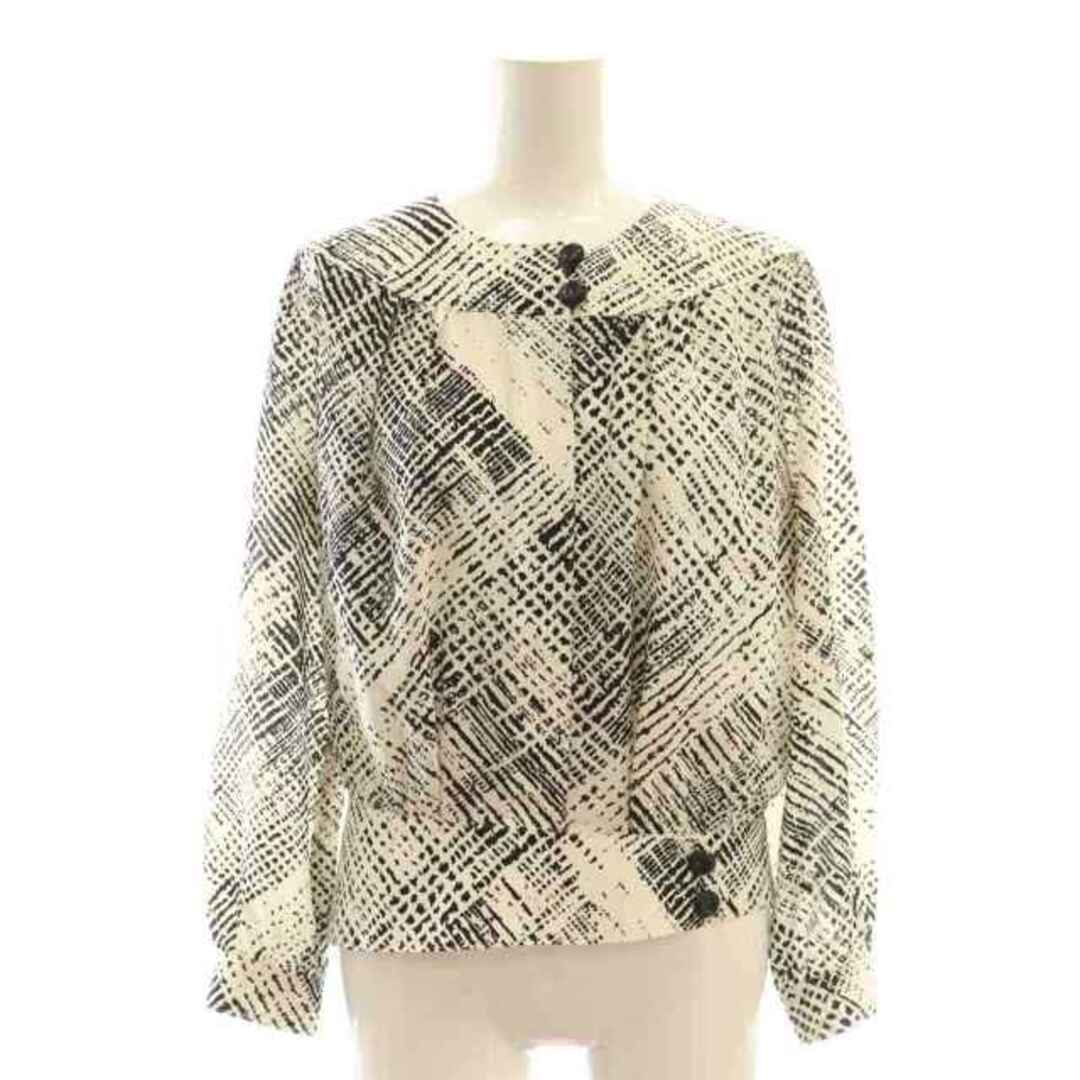 jun ashida(ジュンアシダ)のジュンアシダ 総柄シルクセットアップ ブラウス スカート 9 白 黒 レディースのトップス(シャツ/ブラウス(長袖/七分))の商品写真