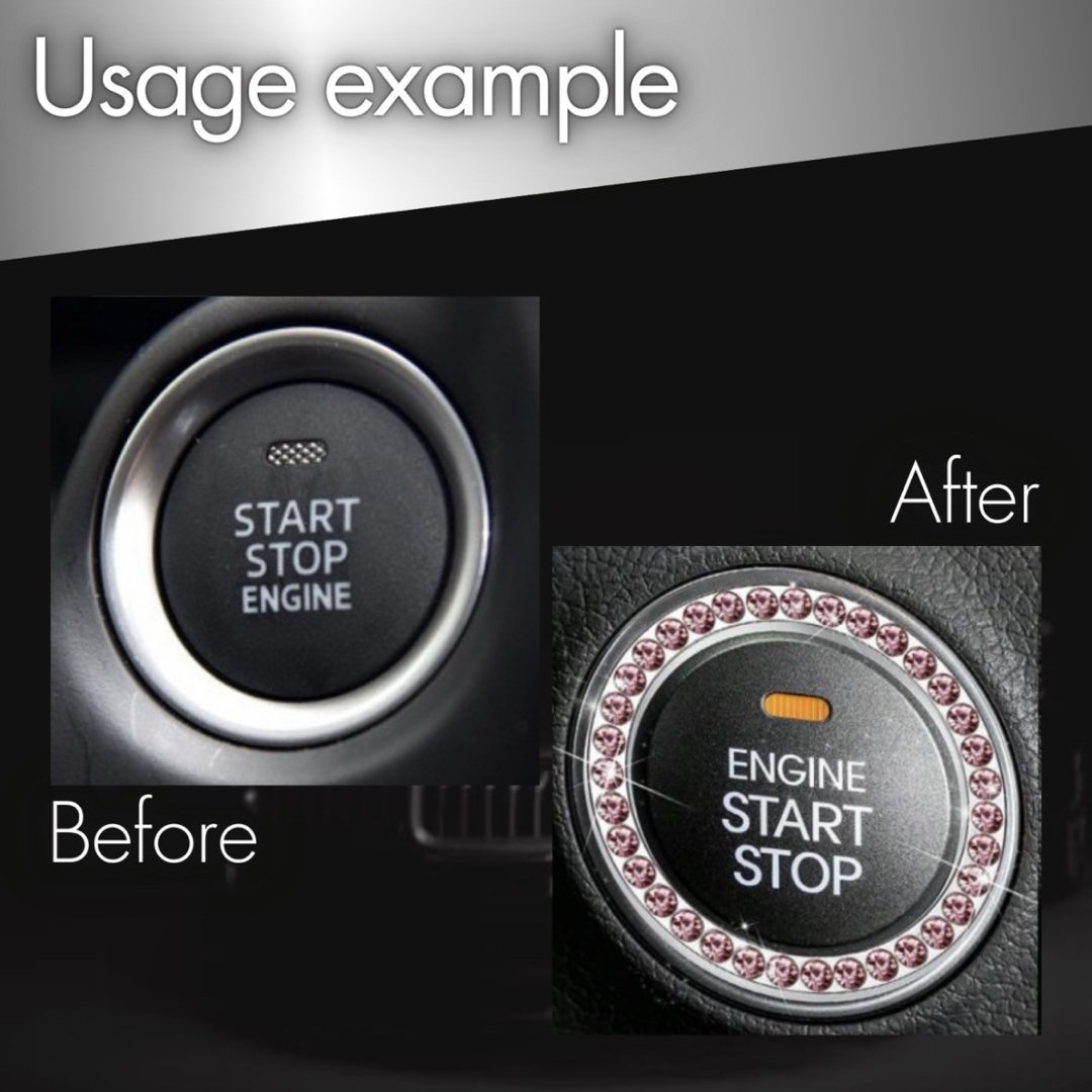 エンジンボタン リング ピンクアクセサリーカバー プッシュボタン ラインストーン 自動車/バイクの自動車(車内アクセサリ)の商品写真