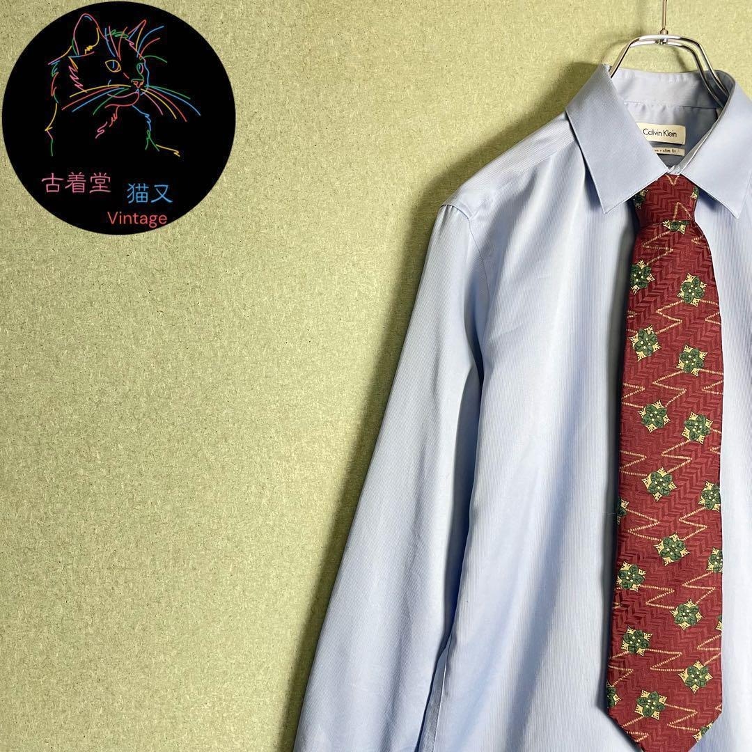 Calvin Klein(カルバンクライン)の✮M 長袖シャツ ネクタイシャツ カルバンクライン シルクネクタイ 昭和レトロ✮ メンズのトップス(シャツ)の商品写真