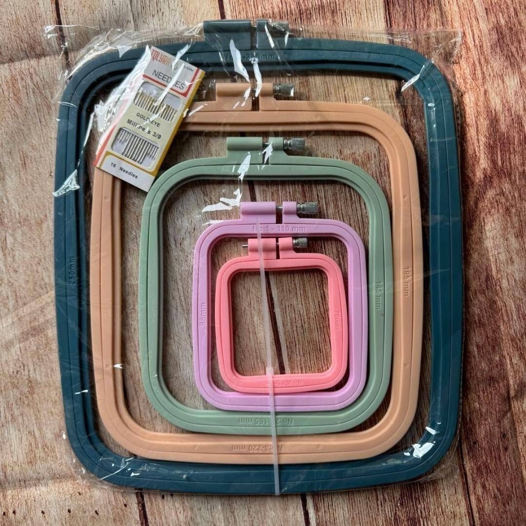 刺繍枠 カラフル 四角形 縁 刺繍 趣味 固定 ステッチ 5サイズセット 針 ハンドメイドの素材/材料(その他)の商品写真