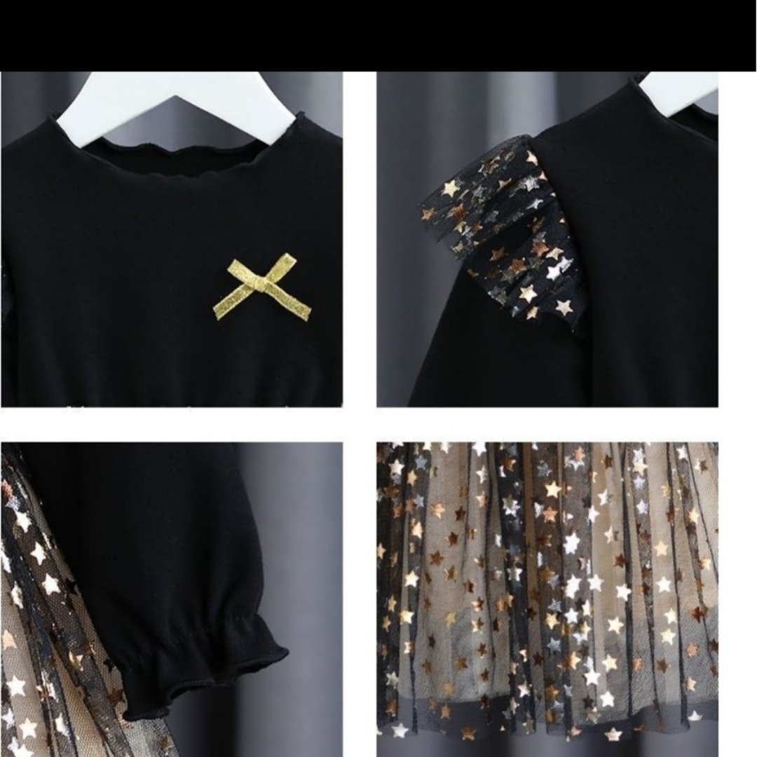 クリスマス 星柄チュチュドレス 100cm ブラック×ゴール キッズ/ベビー/マタニティのキッズ服女の子用(90cm~)(ワンピース)の商品写真