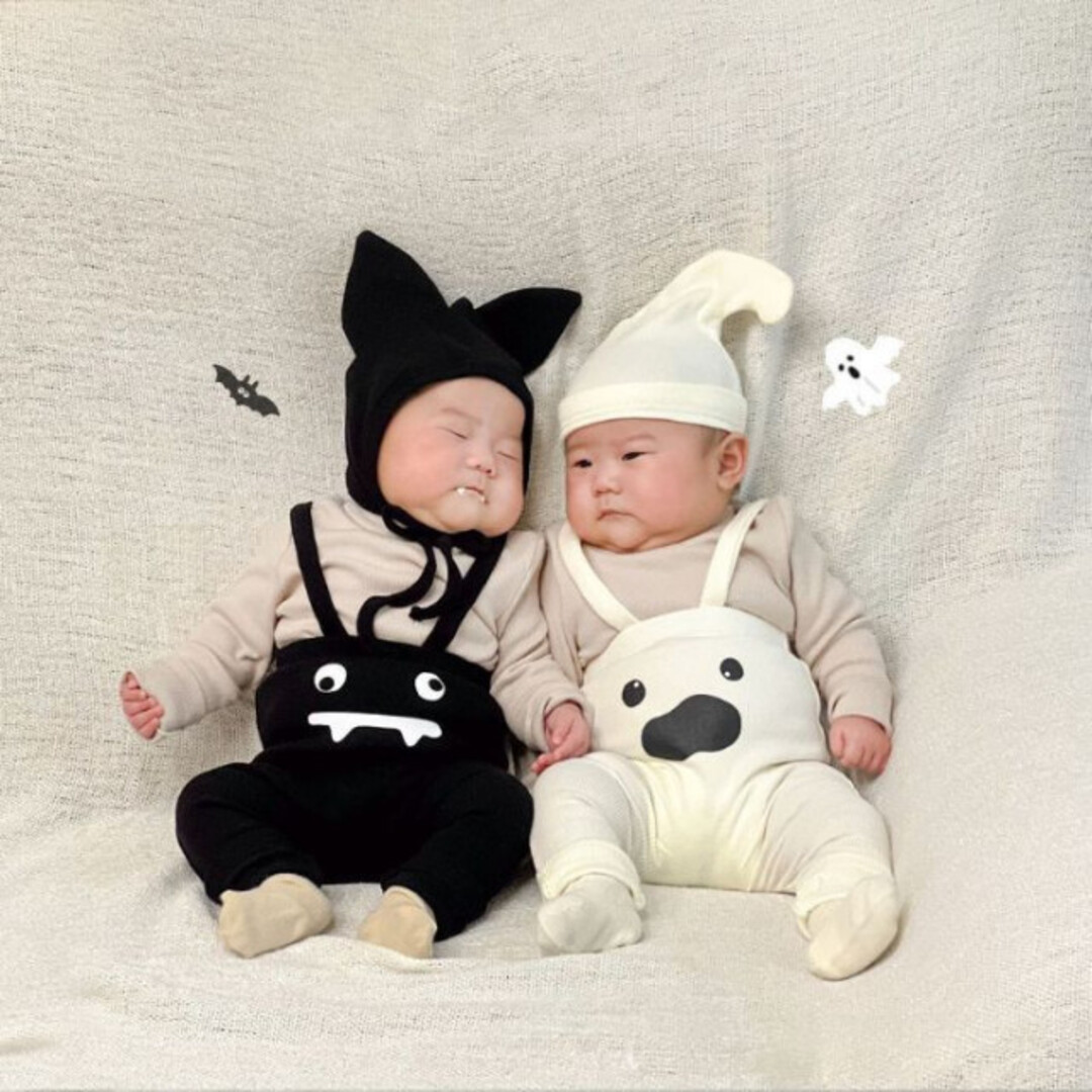 即発送❤️子供 ハロウィンレギンスセット おばけ 90 白 帽子 新品  キッズ/ベビー/マタニティのベビー服(~85cm)(ロンパース)の商品写真