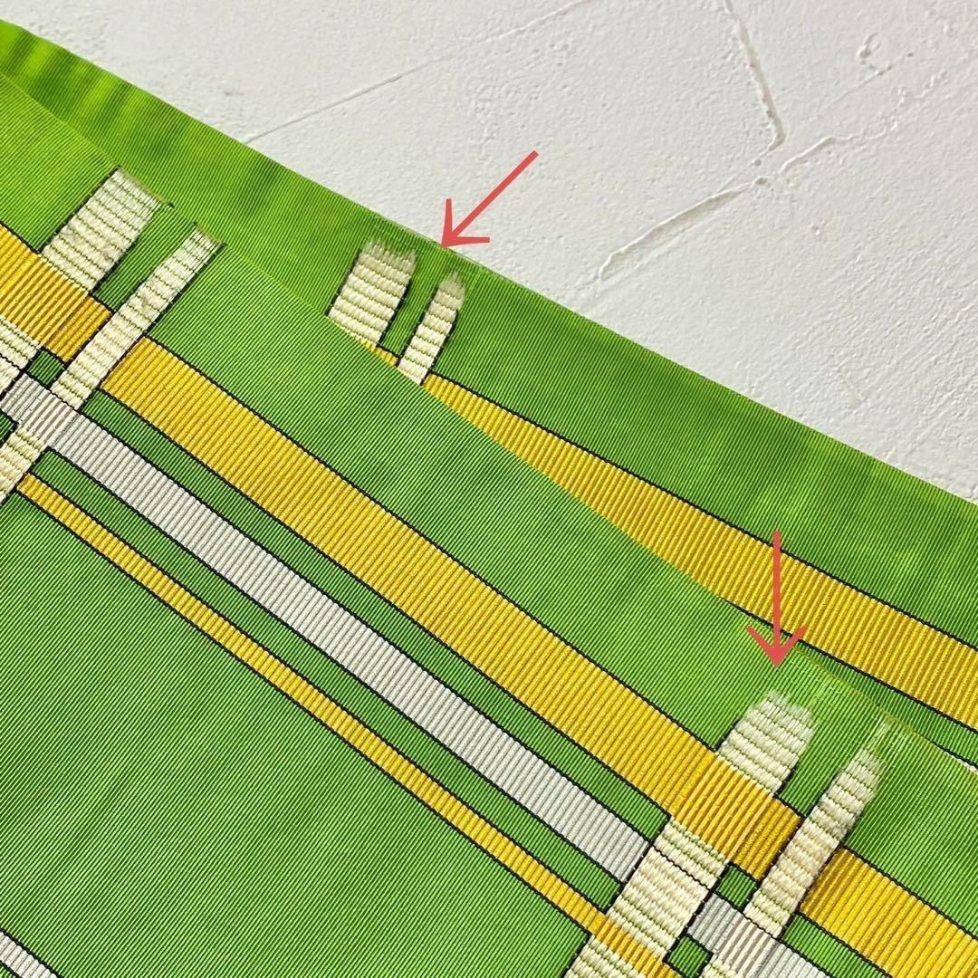 半幅帯 博多織 格子柄 チェック 黄緑 NO-375 レディースの水着/浴衣(着物)の商品写真