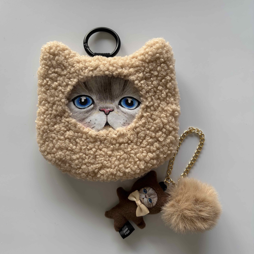 猫型ポーチ ハンドメイドのファッション小物(ポーチ)の商品写真
