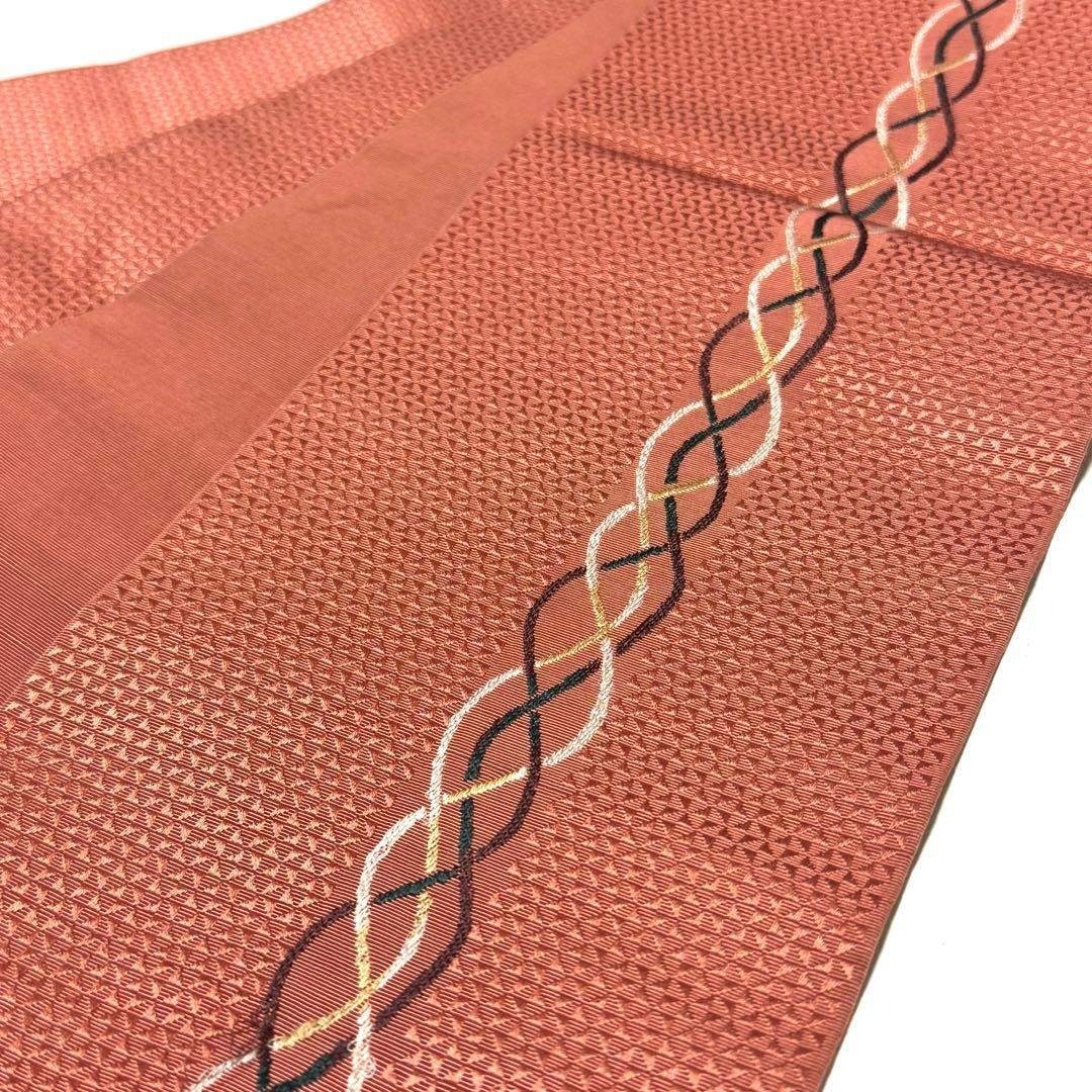 半幅帯 博多織 鱗模様 波柄 紅海老茶色 NO-1442 レディースの水着/浴衣(着物)の商品写真