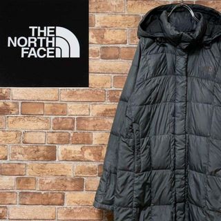 ザノースフェイス(THE NORTH FACE)のノースフェイス　ロングダウンコート　刺繍ロゴ　キルティング　グレー　古着女子 S(ダウンジャケット)