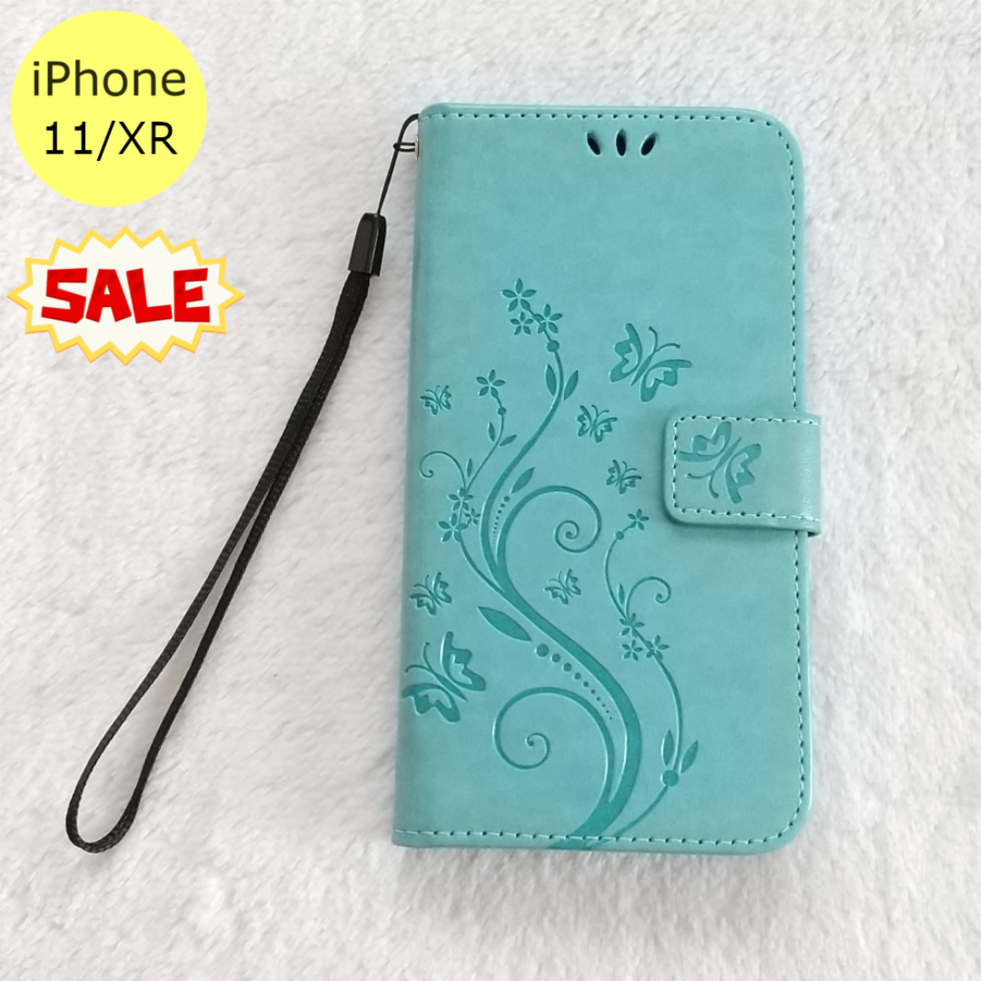 セール中♪ 蝶 手帳型 iPhone11/XR iPhoneケース グリーン スマホ/家電/カメラのスマホアクセサリー(iPhoneケース)の商品写真