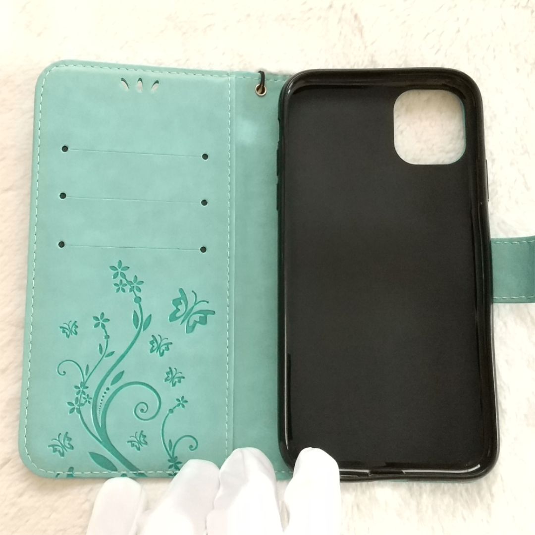 セール中♪ 蝶 手帳型 iPhone11/XR iPhoneケース グリーン スマホ/家電/カメラのスマホアクセサリー(iPhoneケース)の商品写真
